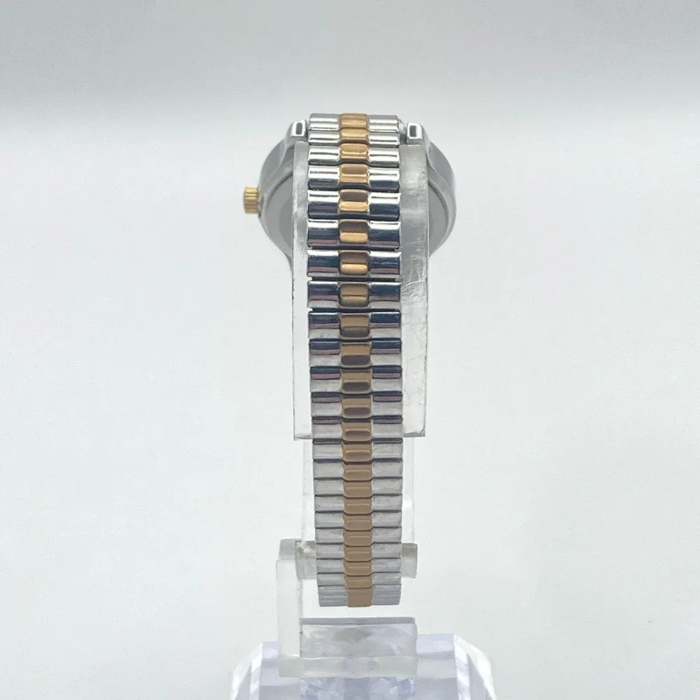 Timex Women's Watch 25mm Silver Gold Two Tone MOP Indiglo Stretch New Battery
